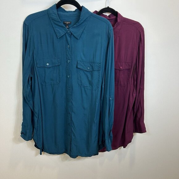 Lot Of 2 Talbots 2X Button Down Blouse Tops Rayon Chest Pockets Career - Picture 2 of 12